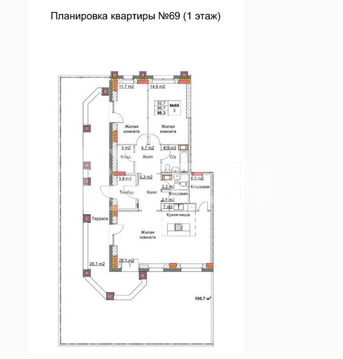 3-комн. квартира, Щелково, ул без улицы, 5