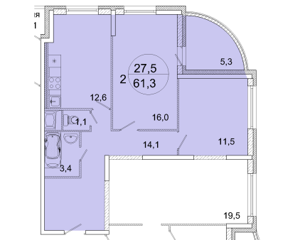 2-комн. квартира, 61,3 м², ЖК Весна