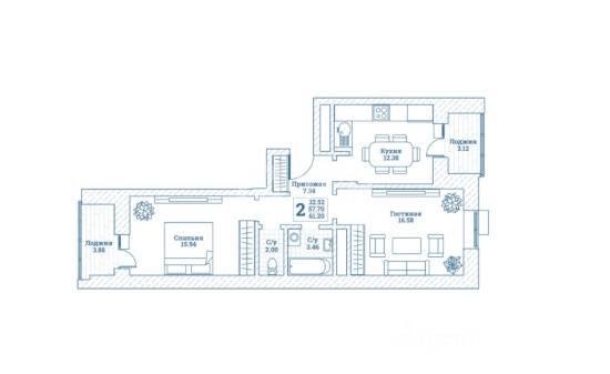 2-комн. квартира, рабочий посёлок Монино, улица Генерала Ковачевича, 10к2, #id1312778